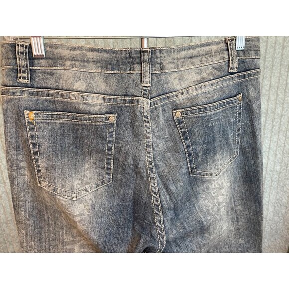 Nurture Womens Distressed Denim Jeans Subtle Leaf Print Raw Hem Size 14 - Picture 8 of 14